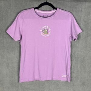 Life Is Good TShirt Womens Small Purple Relaxed Fit Tee Short Sleeve Coffee
